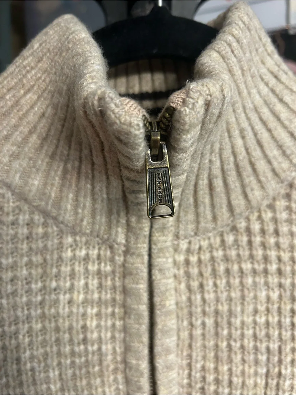 FatFace Men’s Waffle Knit Quarter Zip Mock Neck Sweater Oatmeal Small